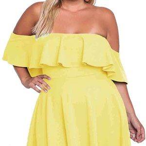 ROSIANNA Women's Off Shoulder Strapless Ruffle Mini Plus Size Swing Dress